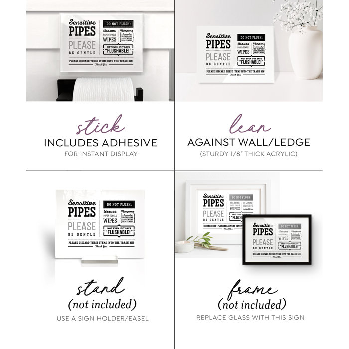 Sensitive Pipes Do Not Flush Sign - 5x7 Inch, Premium Finish, Ready To Stick Or Frame - View #9